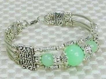 Ladies Tibetan Silver Bracelet Green Jade