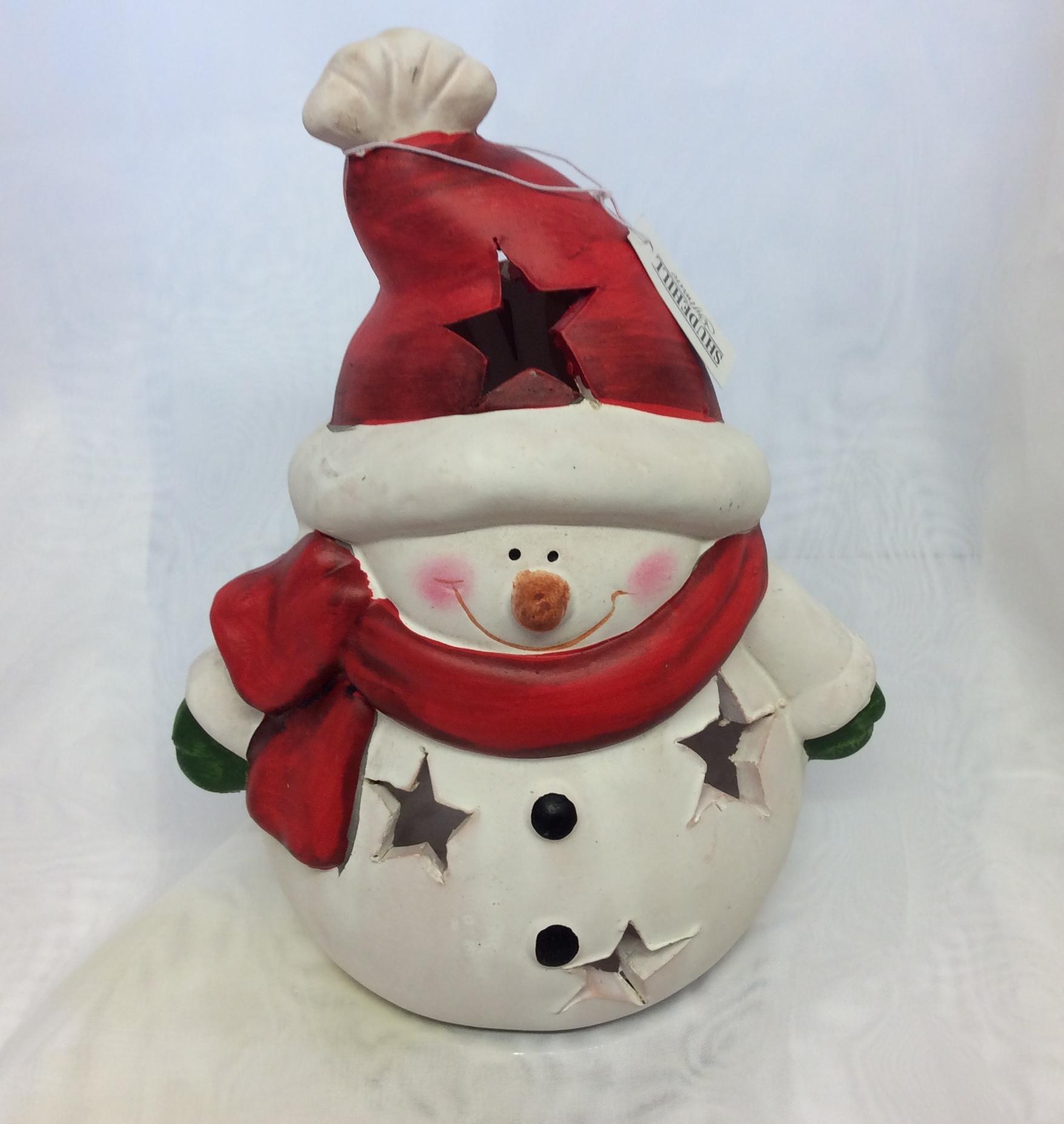 Tealight Holder Snowman with Red Scarf B
