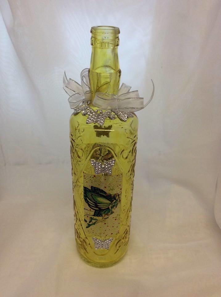 Decorated Wine Bottle Fairies and Butterflies