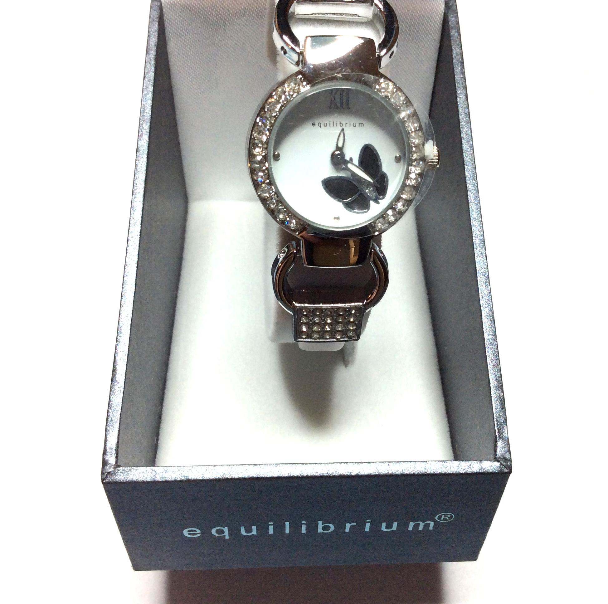 Equilibrium Watch Silver and White with Butterfly Face Design