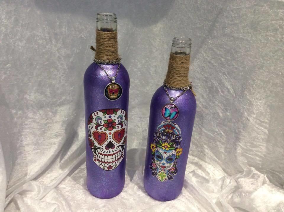Day of the Dead Sugar Skull Bottle Purple with Pendant