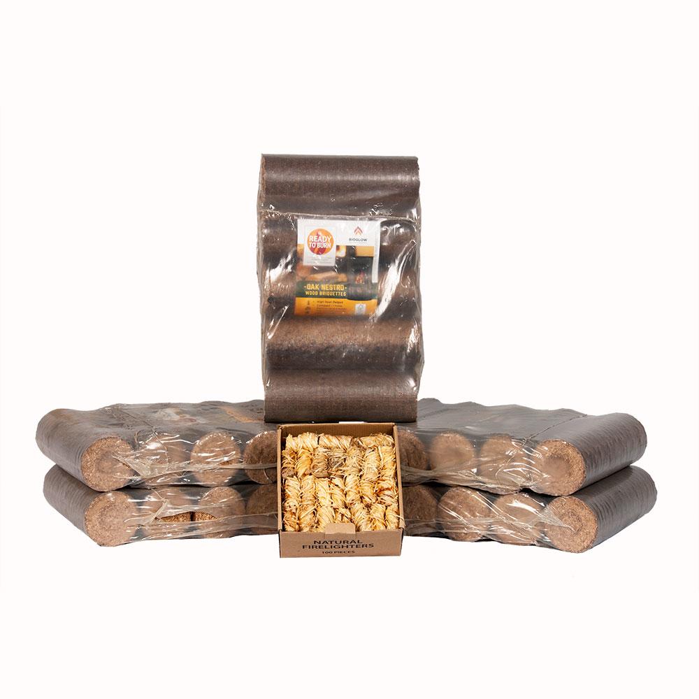 5 x packs of Nestro Oak wood briquettes + one box of firelighters (100pcs)