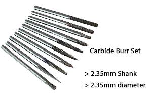 carbide burr set with 2.35mm diameter head and 2.35mm shank by Eternal Tools