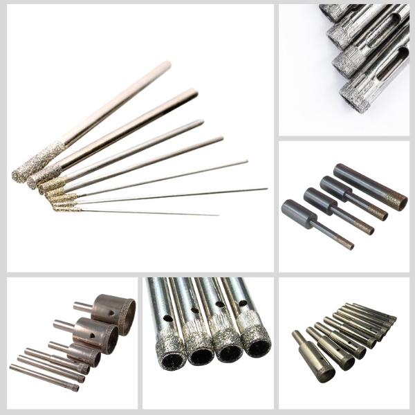 Diamond drill bits are used in lapidary to cut holes in gemstones
