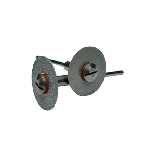 Small diamond slitting discs on a screw mandrel