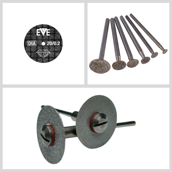 Eternal Tools diamond cutting discs, slitting discs + disc burrs for fosill cutting