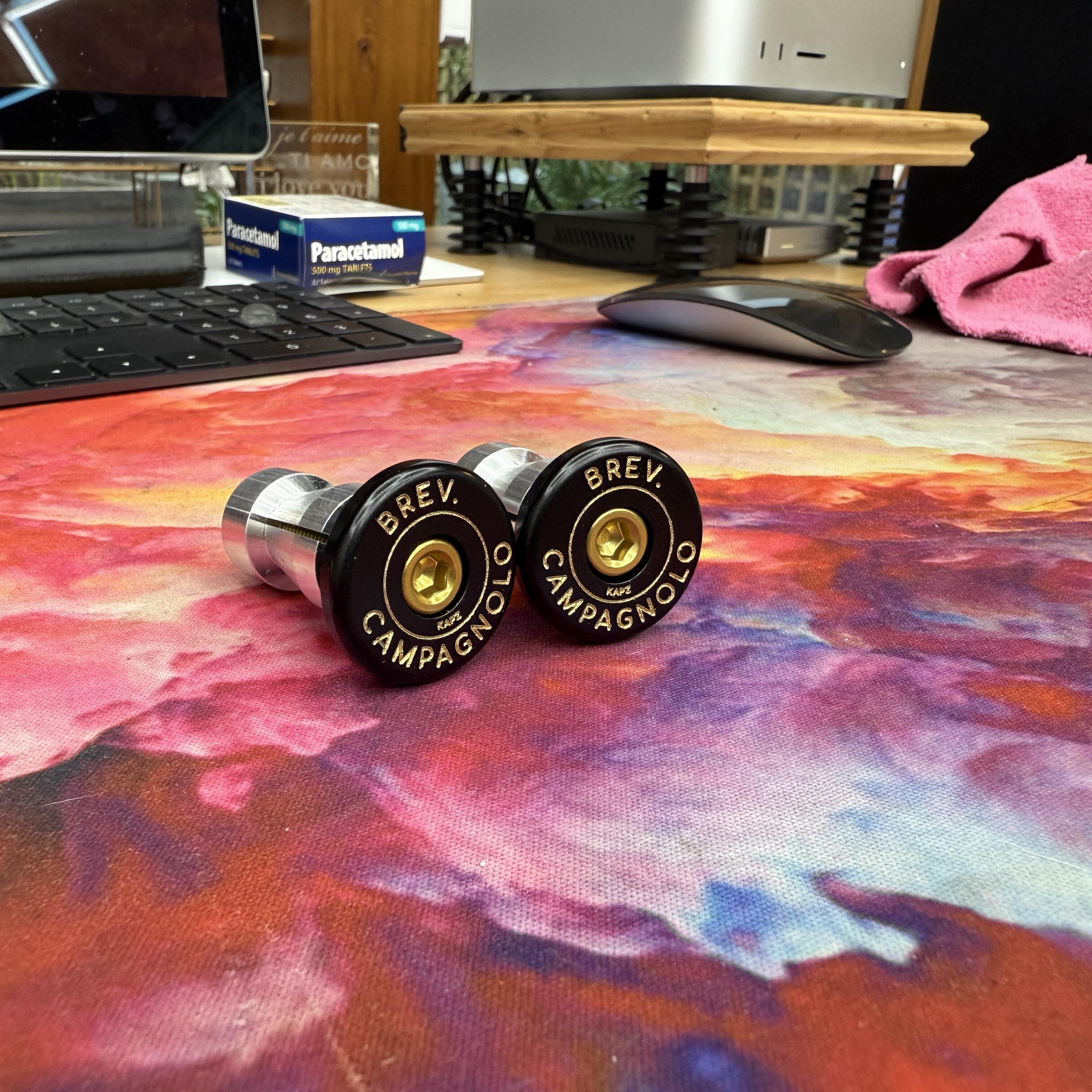 Campagnolo Handlebar End Plugs - Black and Gold