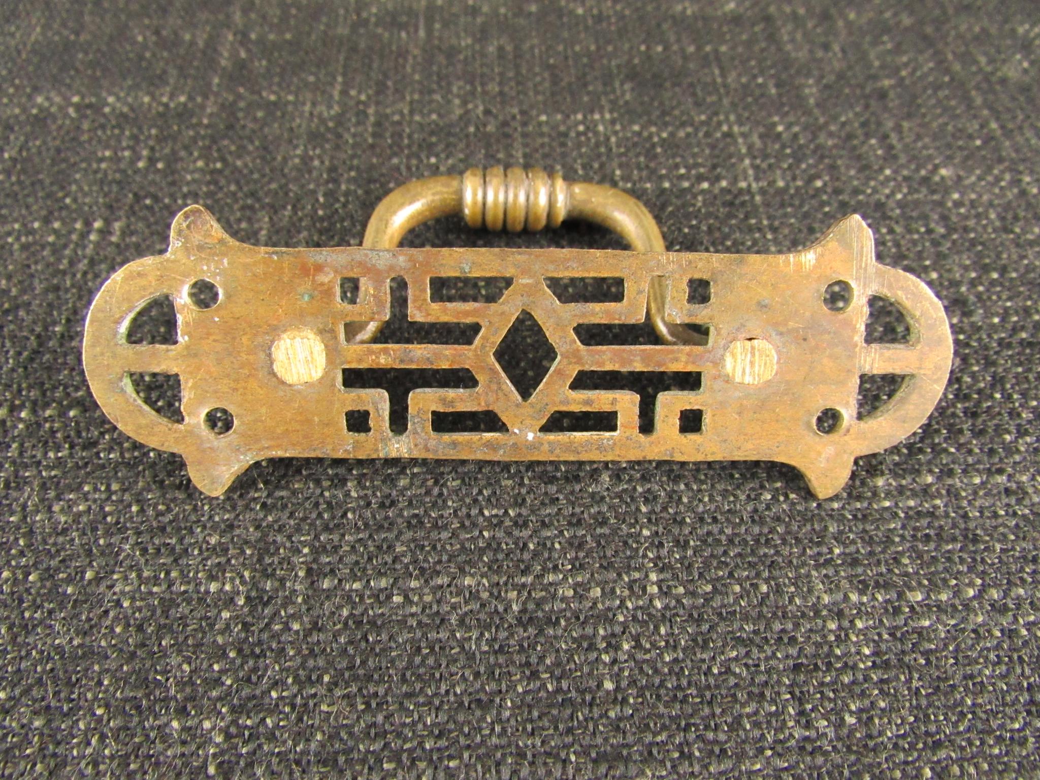 Vintage Brass Cabinet Handle with Pierced Back Plate