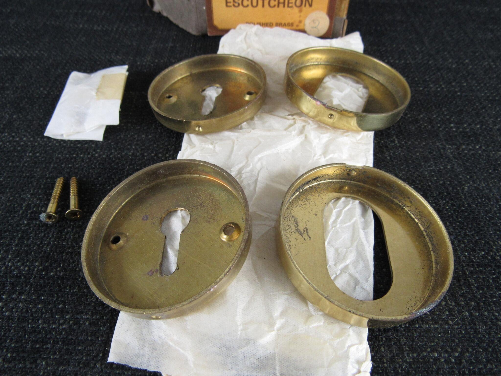 ROTHLEY BRASS 2 x Polished Brass Escutcheons - New Old Stock