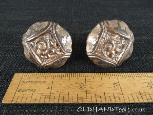 Ornate Vintage Pair of Round Cupboard Knobs or Cabinet Handles