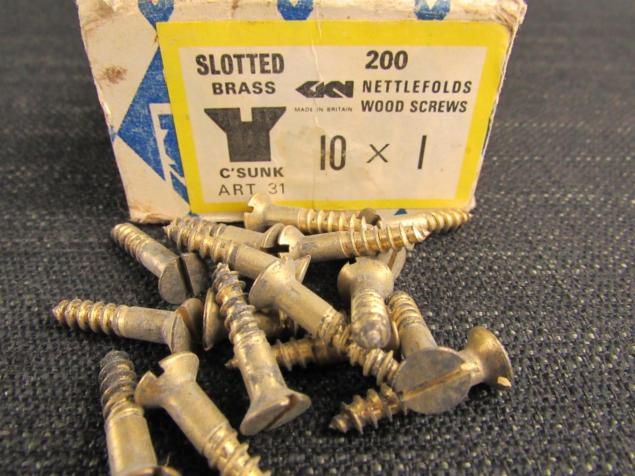 NETTLEFOLDS 10 x 1 CSK Slotted Brass Screws (Qty 25)