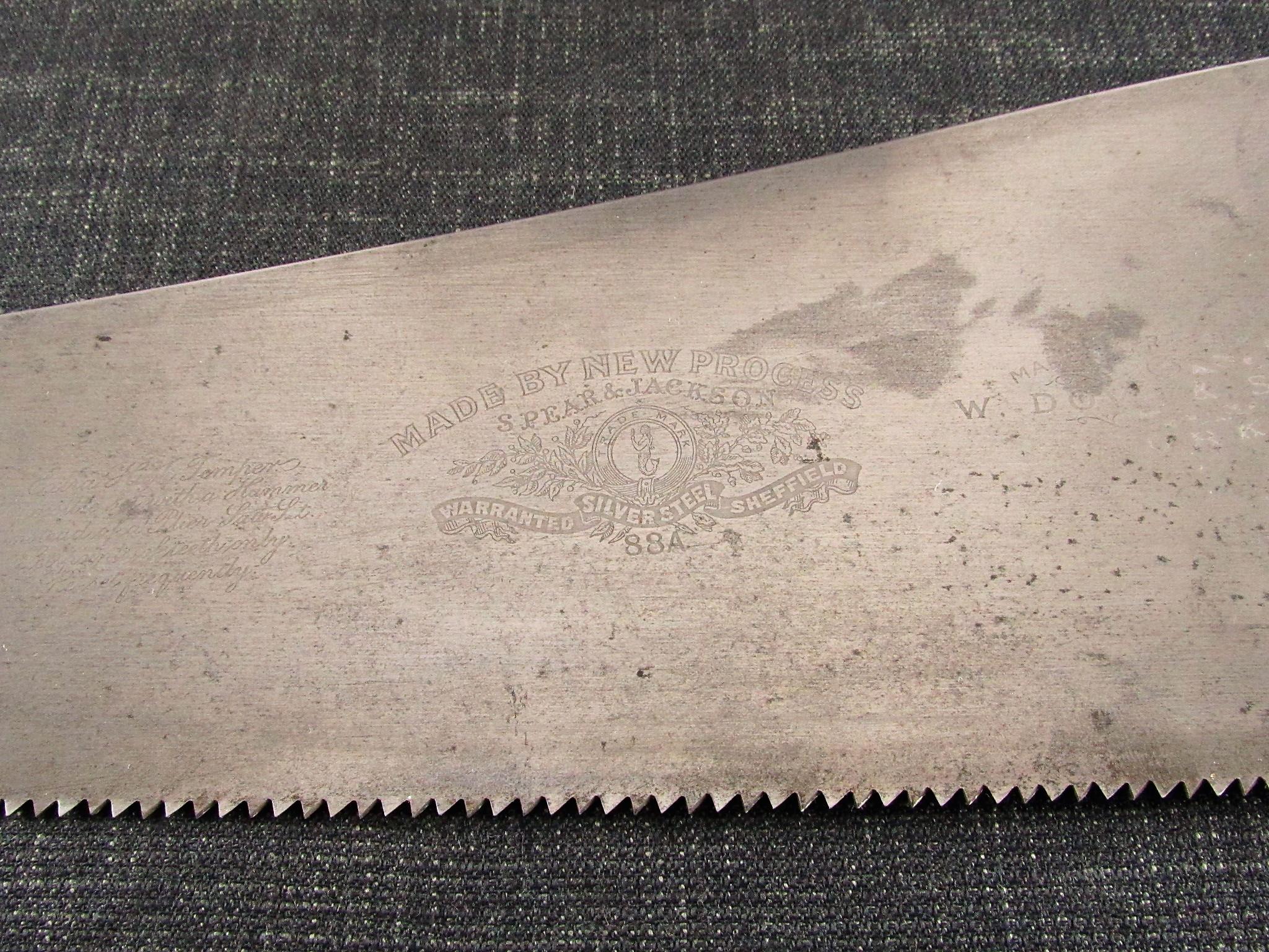 SPEAR & JACKSON 88 A Rip Cut Panel Saw for W DOVE & SONS - 26 inch Silver Steel