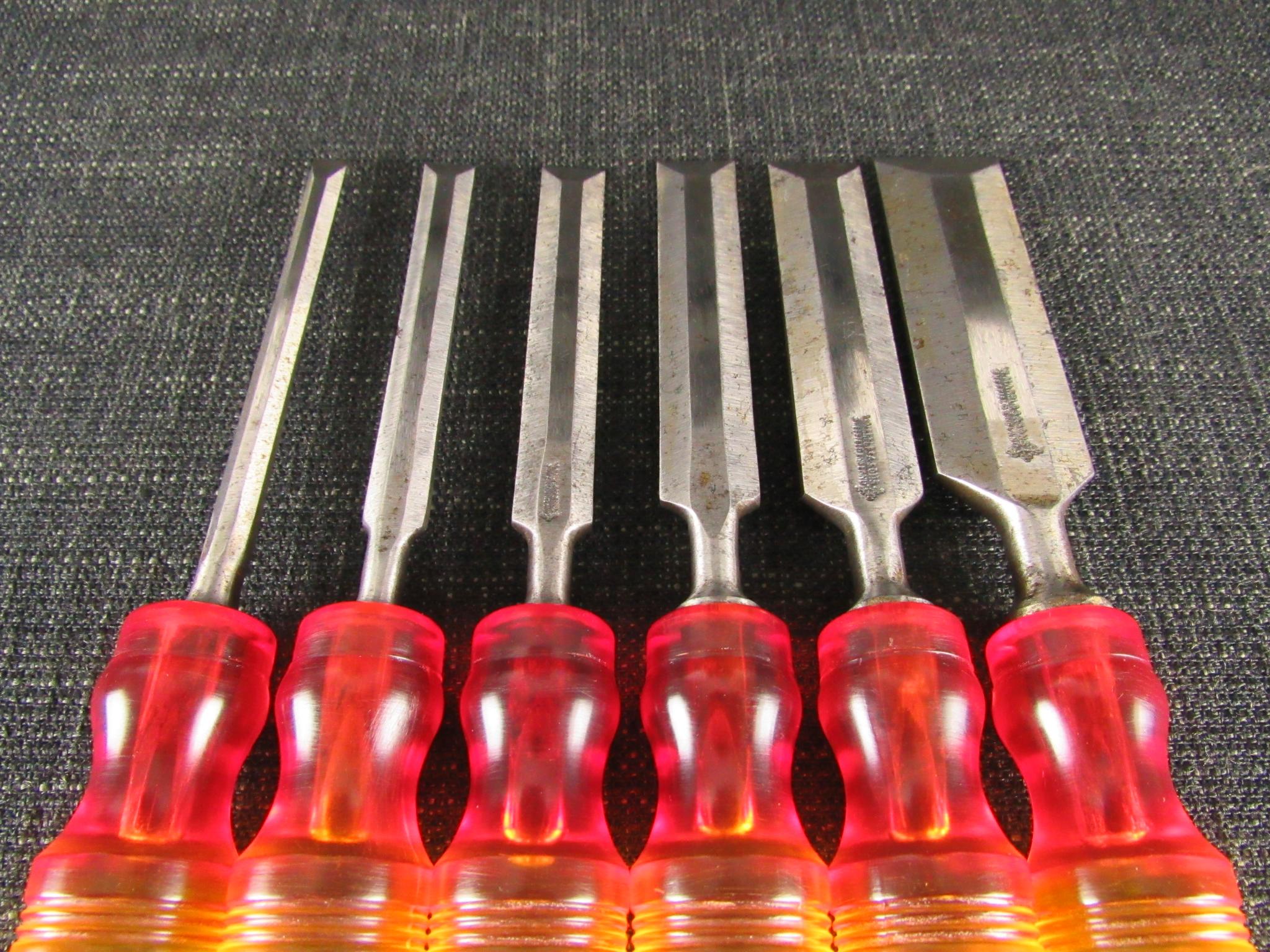 No.2031 Graduated Set of 6 MARPLES Bevel Edge Butt Chisels with Splitproof Handles