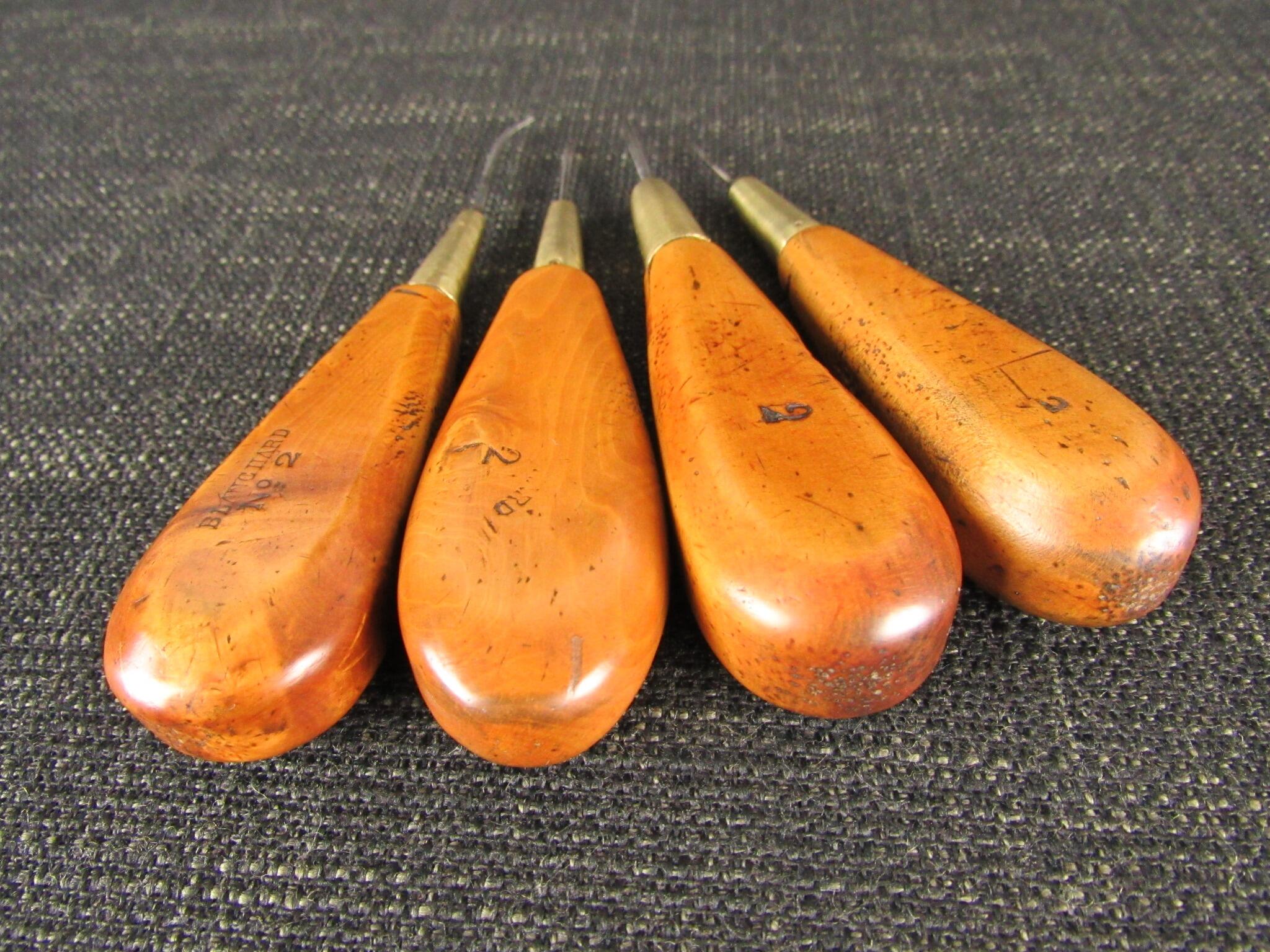 4 Leatherwork Stitching Awls with Boxwood Handles - BLANCHARD