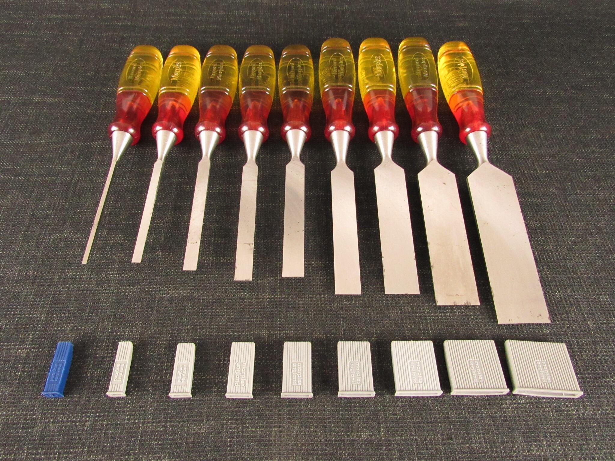 Graduated Set of 9 MARPLES Splitproof Bevel Edge Chisels - Sheffield England