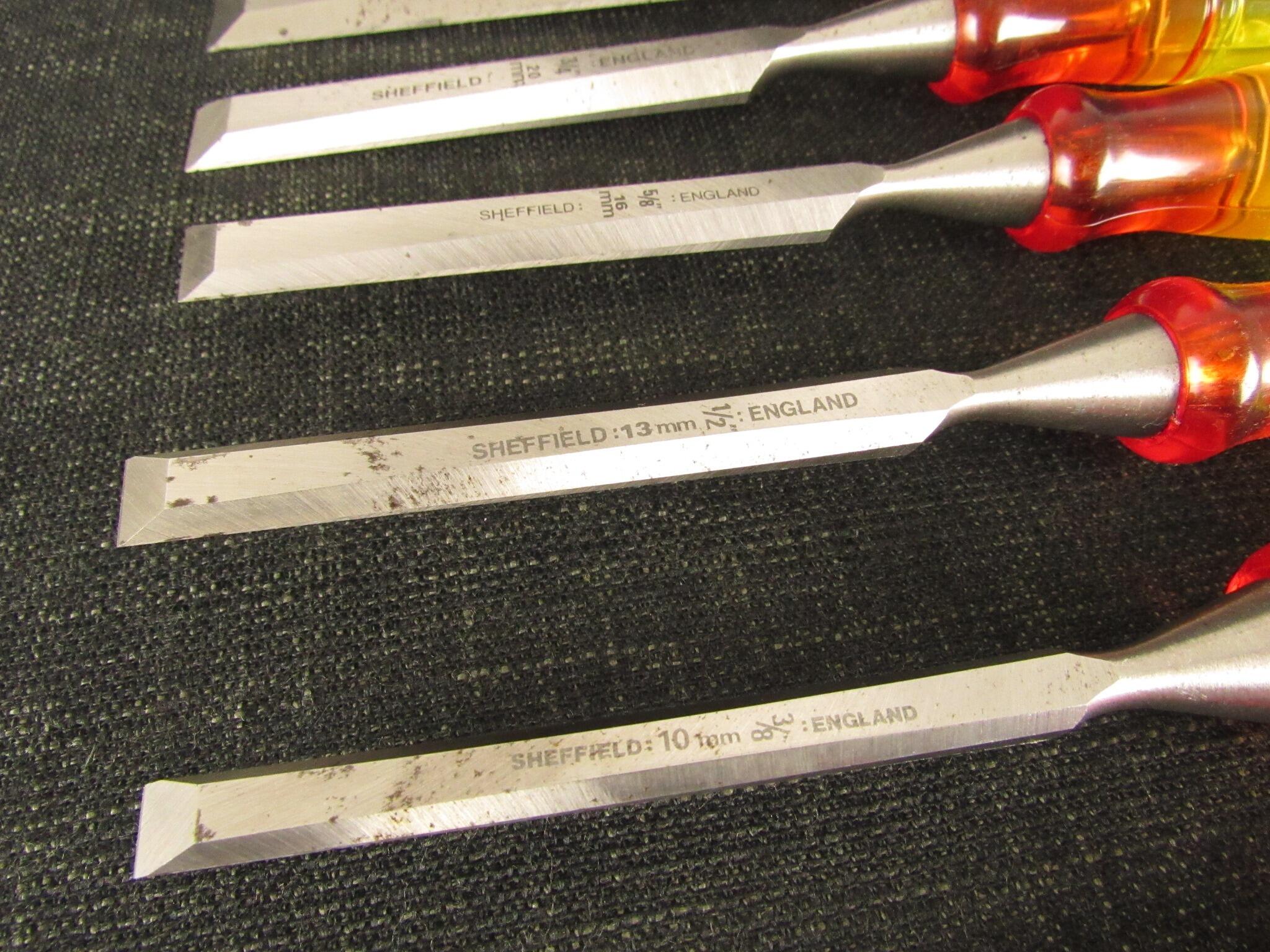 Graduated Set of 9 MARPLES Splitproof Bevel Edge Chisels - Sheffield England