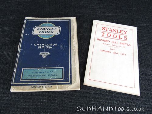 British Edition STANLEY TOOLS Catalogue No 34 with Price List - 1923