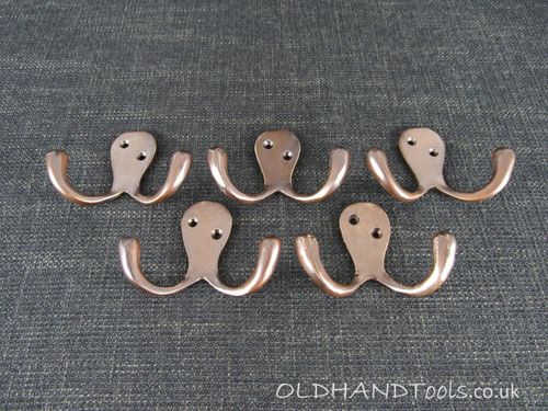 5 Vintage Brass Double Hooks