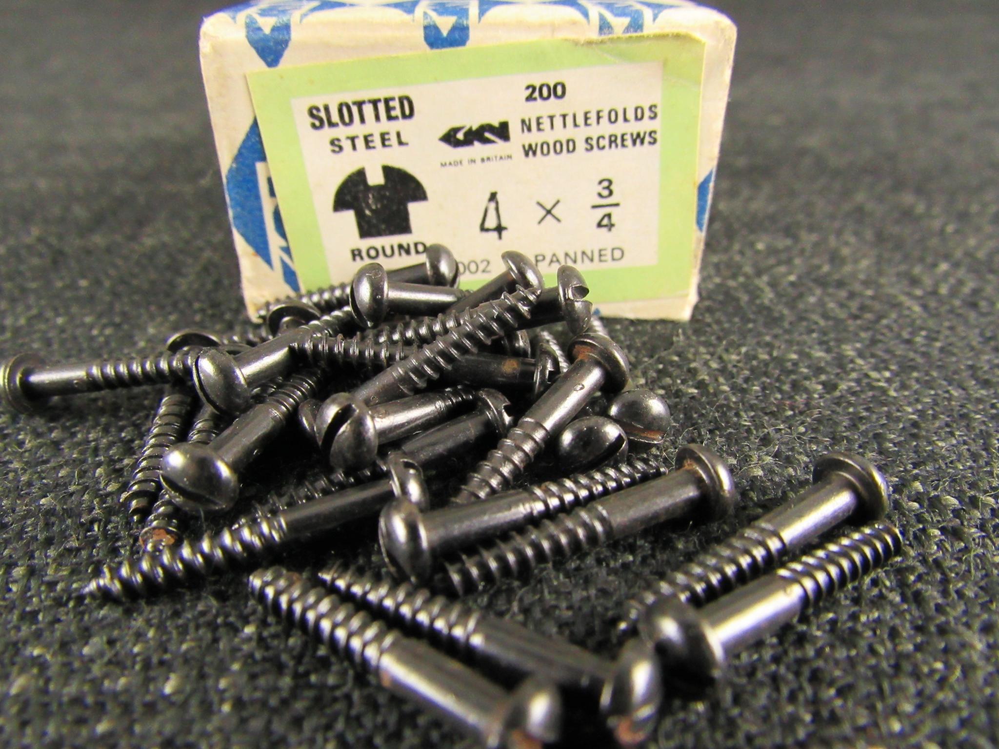 NETTLEFOLDS 4 x 1/2 Slotted Steel Round Japanned Screws (Qty 25)
