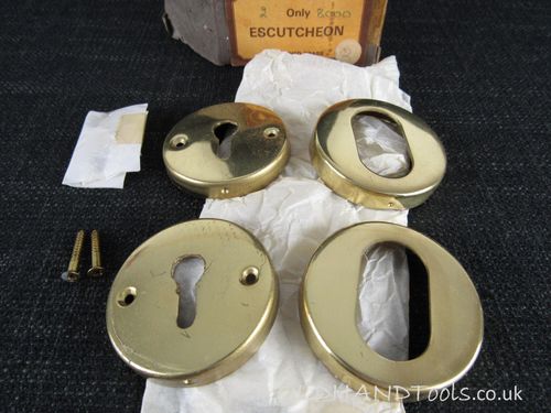 ROTHLEY BRASS 2 x Polished Brass Escutcheons - New Old Stock