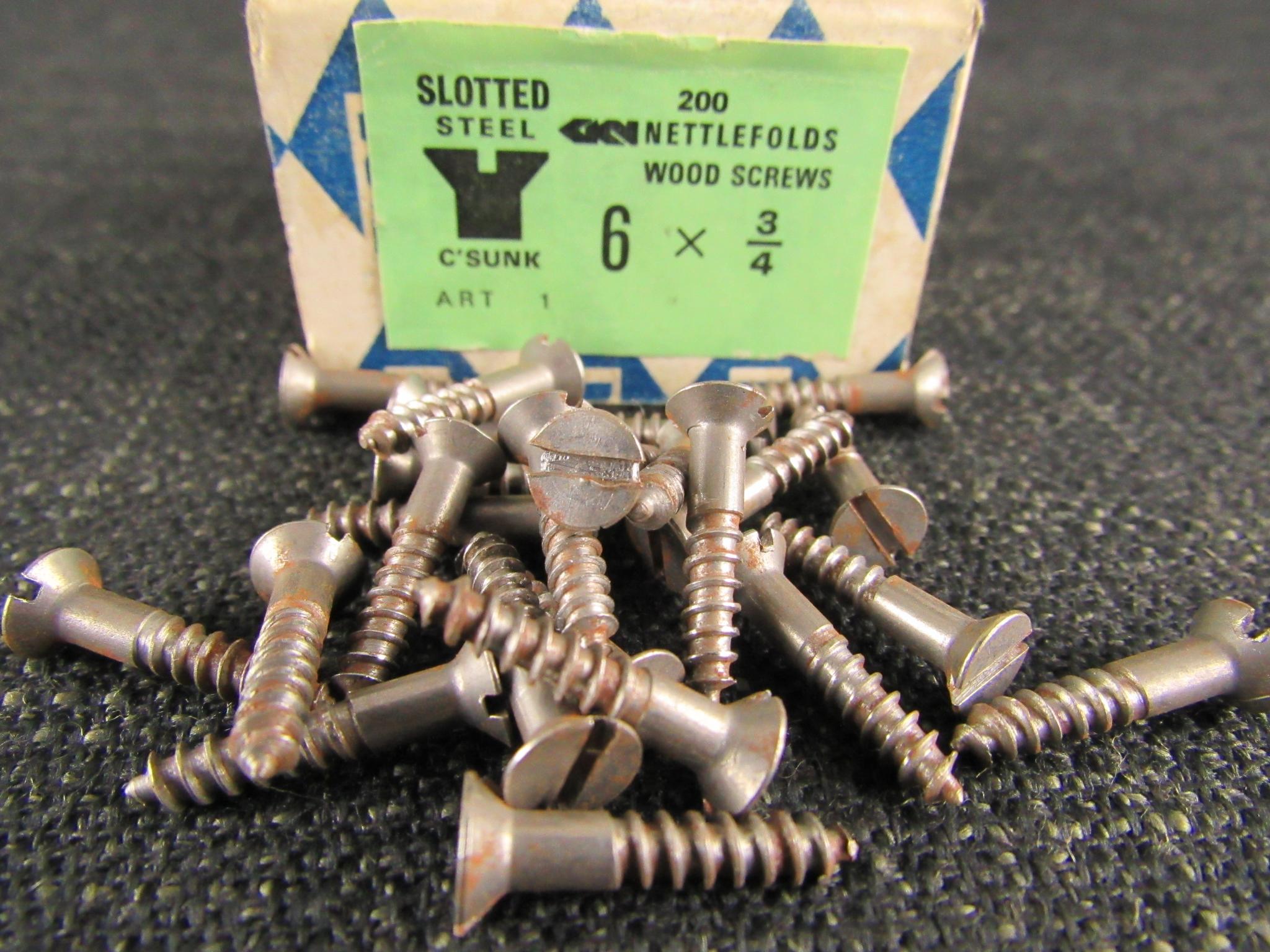 NETTLEFOLDS 6 x 3/4 CSK Slotted Steel Screws (Qty 25)