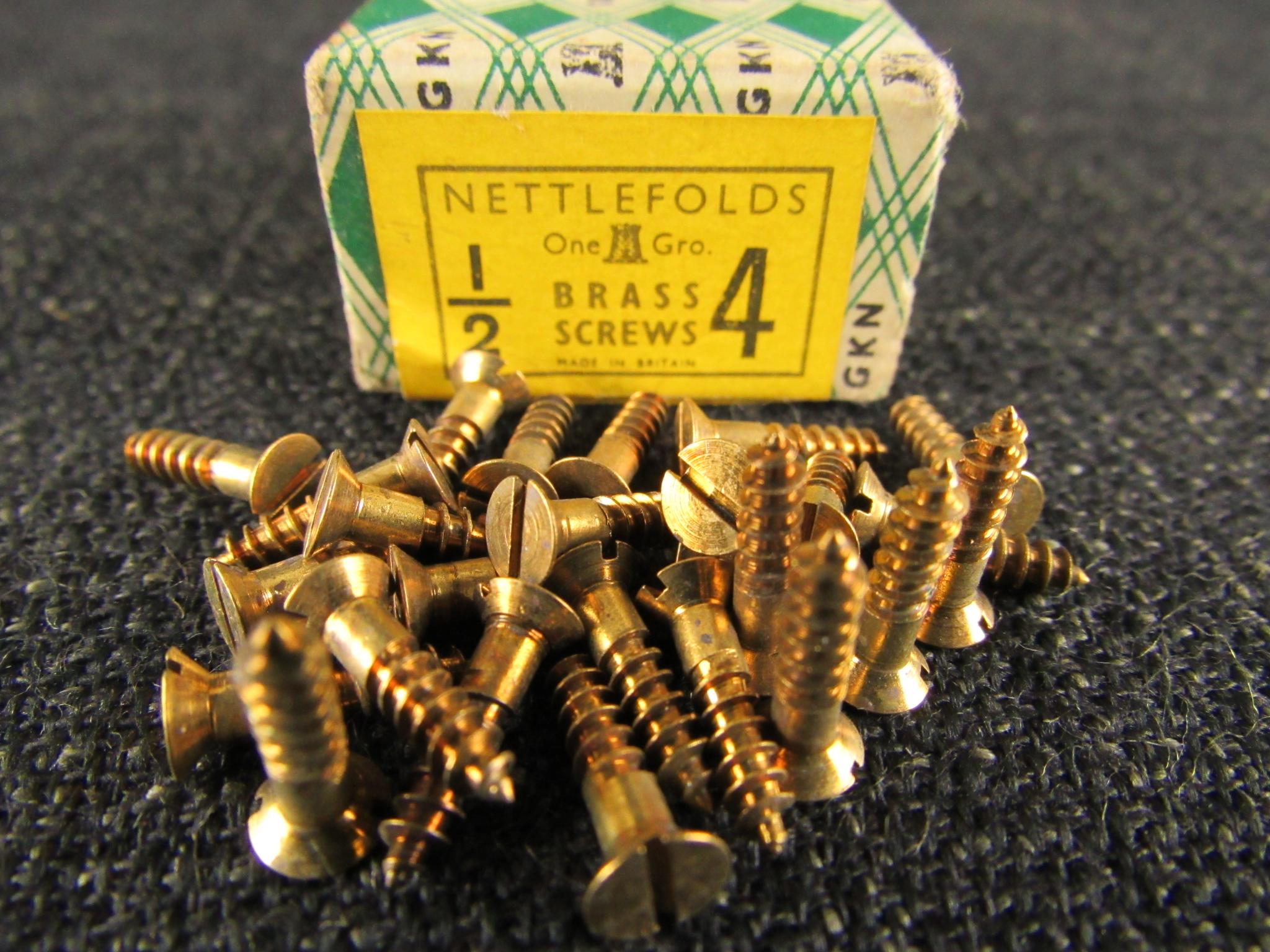 NETTLEFOLDS 4 x 1/2 CSK Slotted Brass Screws (Qty 25)