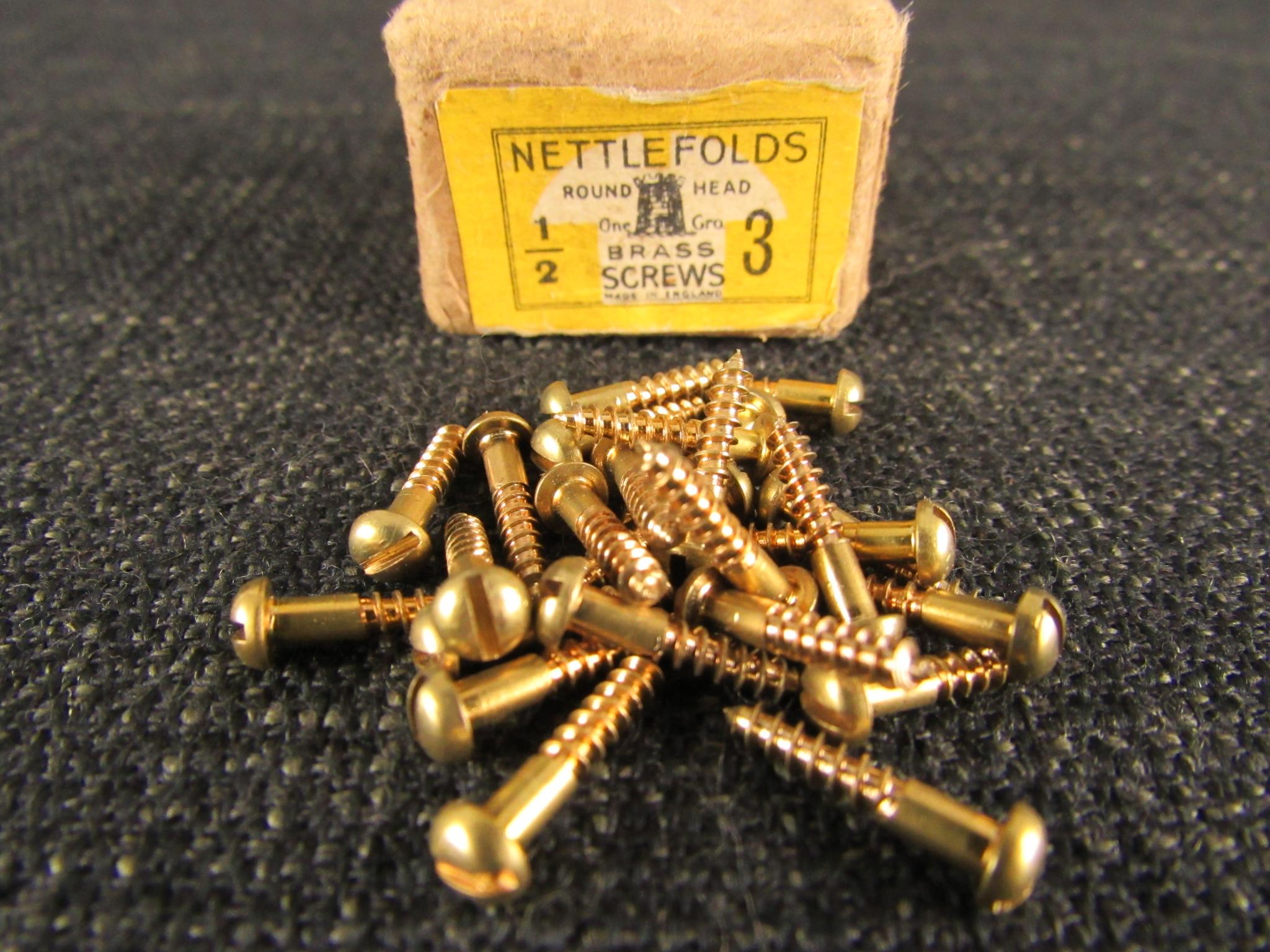 NETTLEFOLDS 3 x 1/2 Round Head Brass Screws (Qty 25)