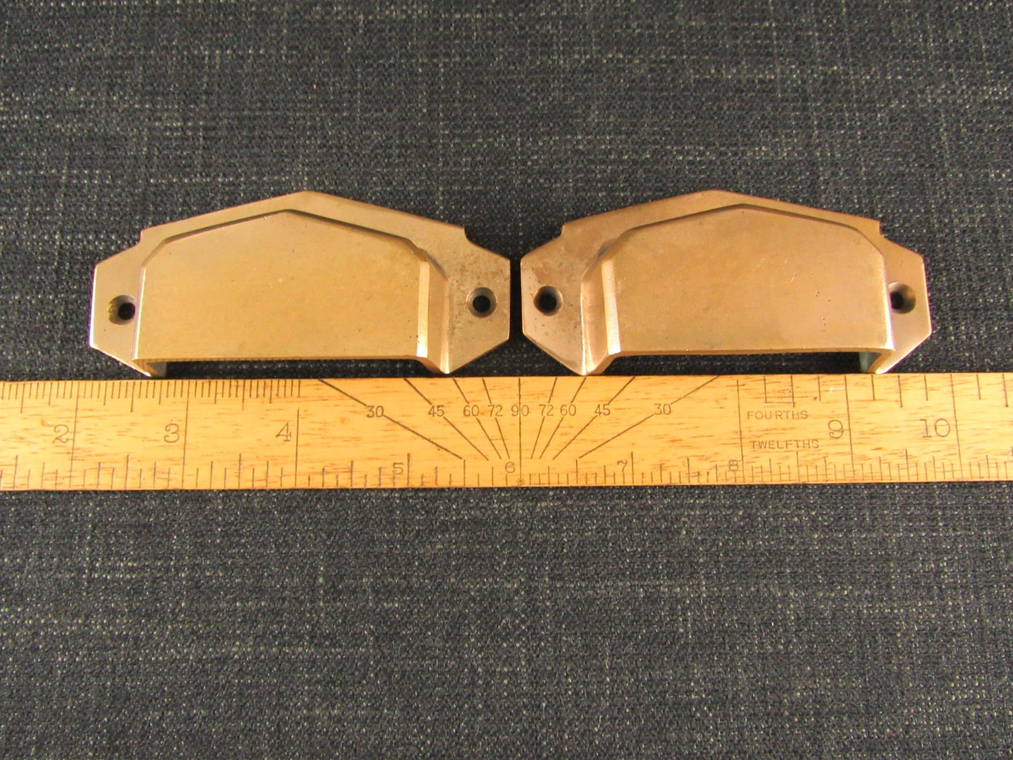Vintage Heavy Cast Brass Art Deco Cup Handles or Drawer Pulls