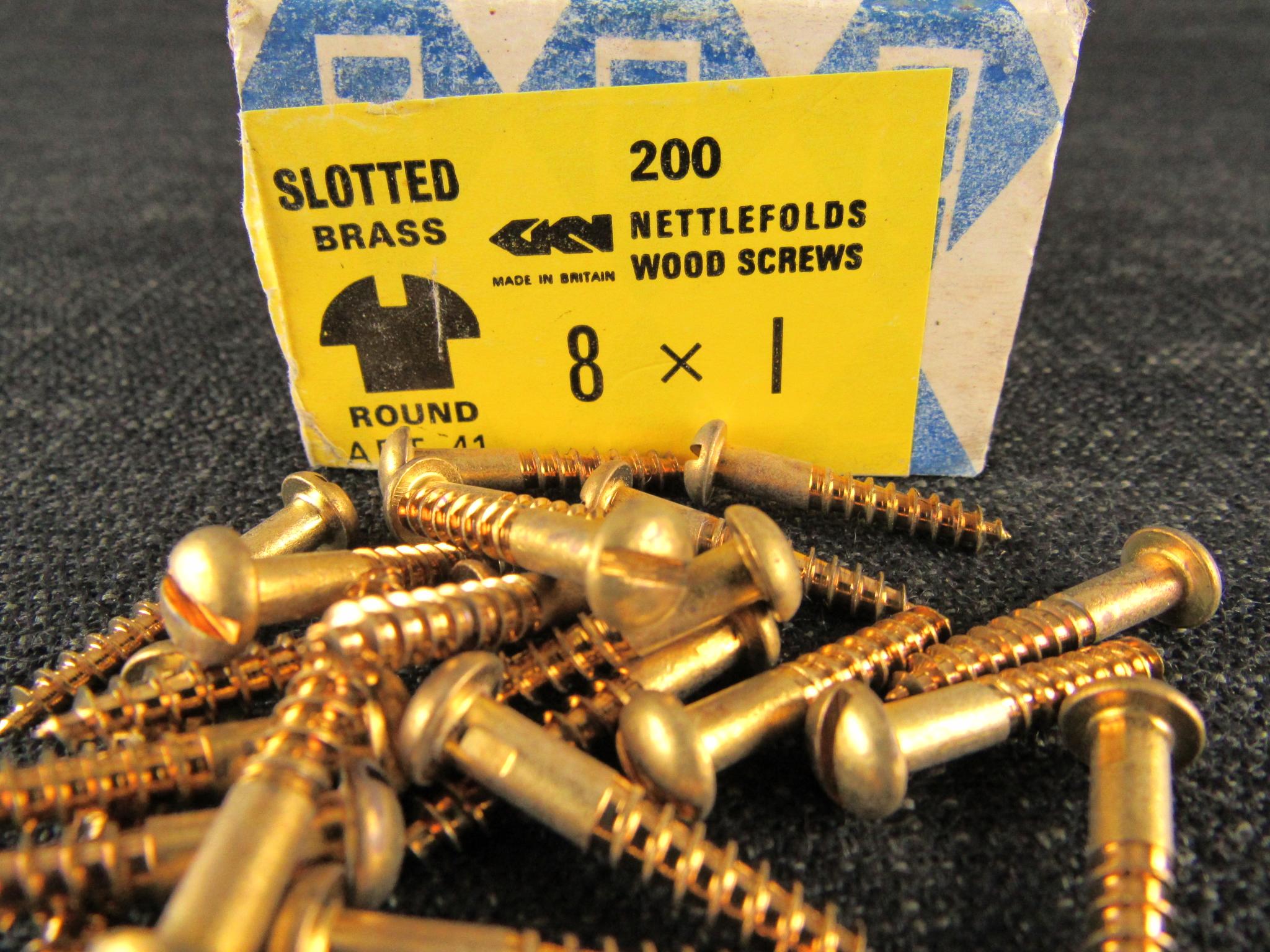 NETTLEFOLDS 8 x 1 Round Head Brass Screws (Qty 25)