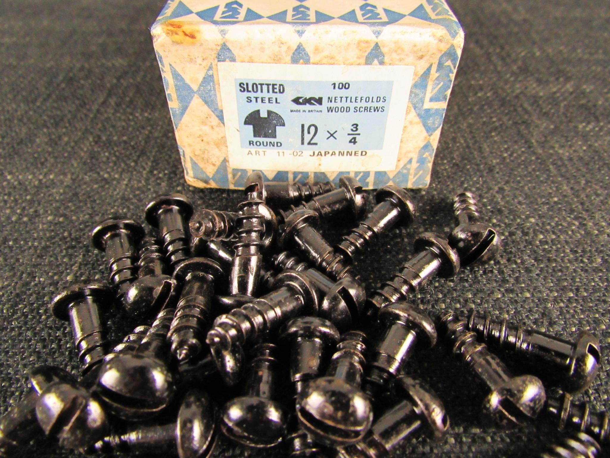 NETTLEFOLDS 12 x 3/4 Slotted Steel Round Japanned Screws (Qty 25)