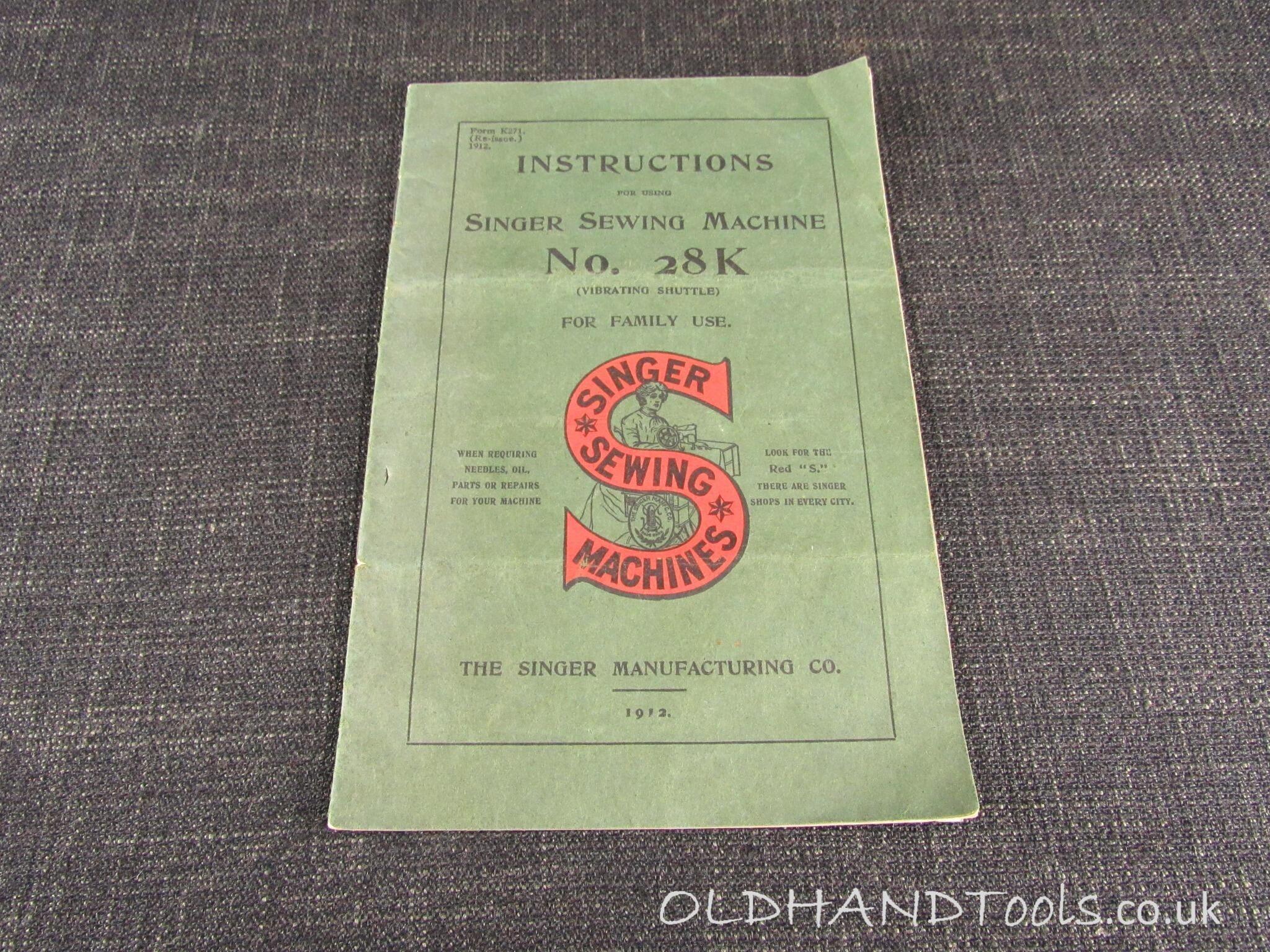 SINGER Sewing Machine No 28K Instruction Booklet 1912 *SOLD*