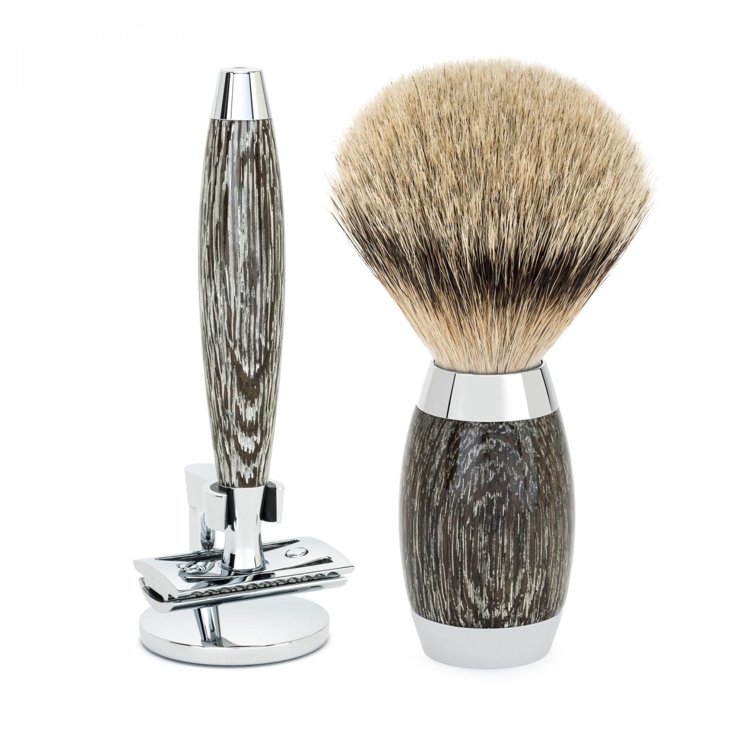 MUHLE EDITION Ancient Oak and Silver Handle Shaving Set