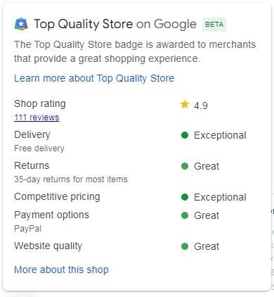 Google Top Quality Store Badge