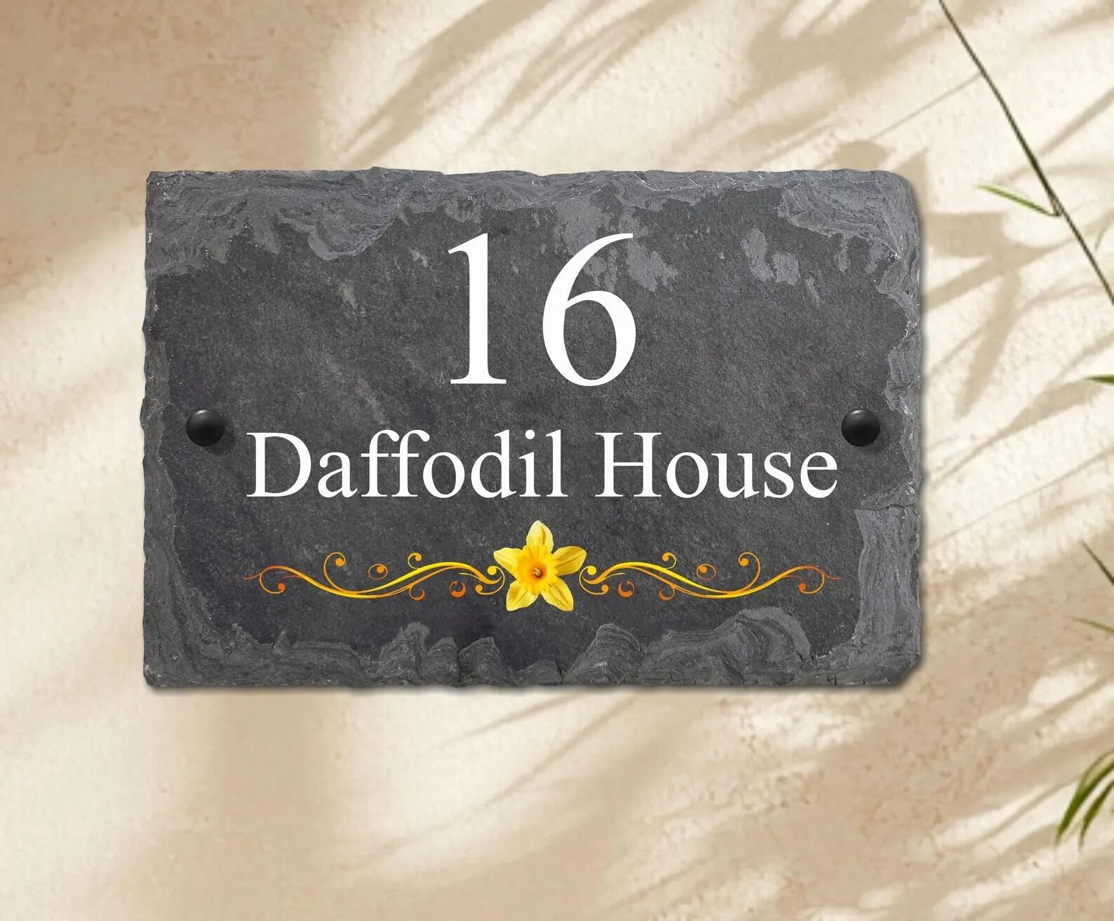 Plaque De Maison En Ardoise Naturelle 6 X 5 Pouces - Personnalisable Avec Nom Et Numéro - Style Moderne