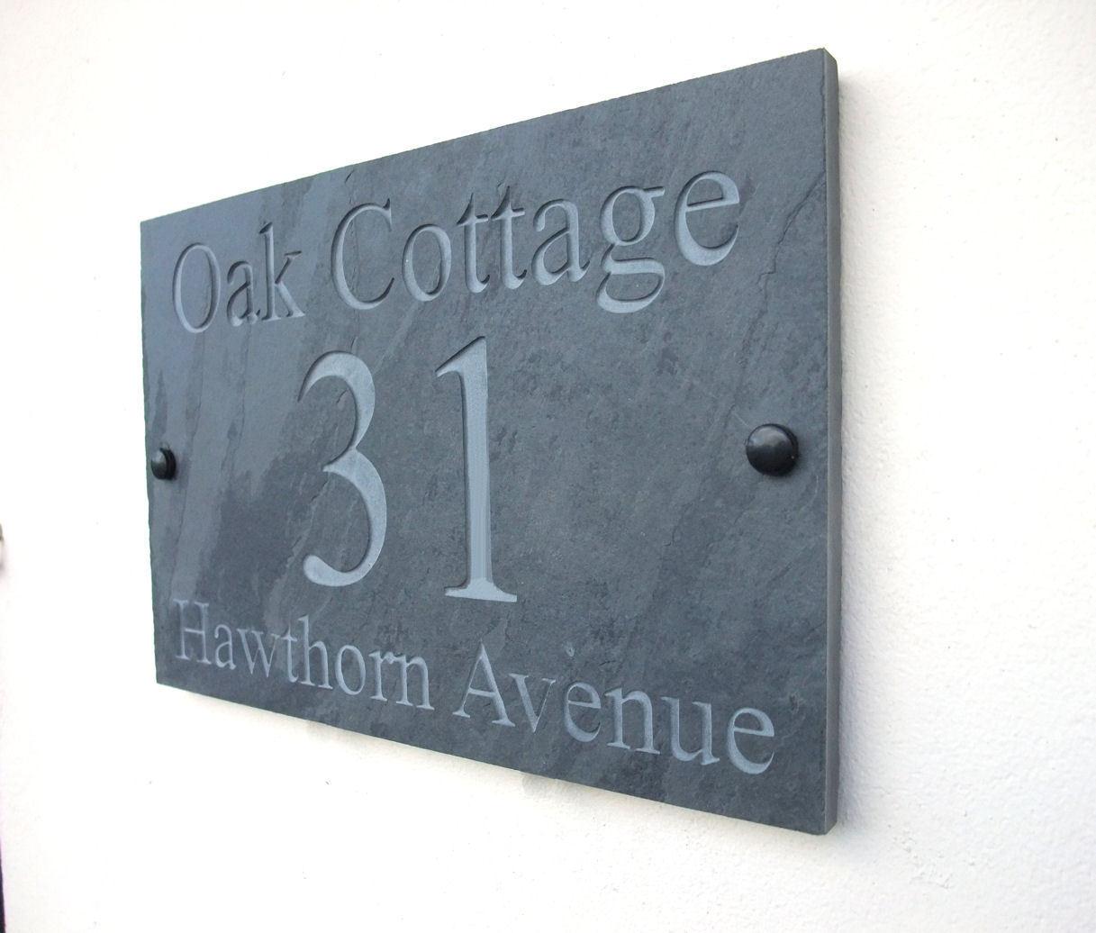 Deep Engraved Natural Slate House Door Sign Plaque Any Name & Number 