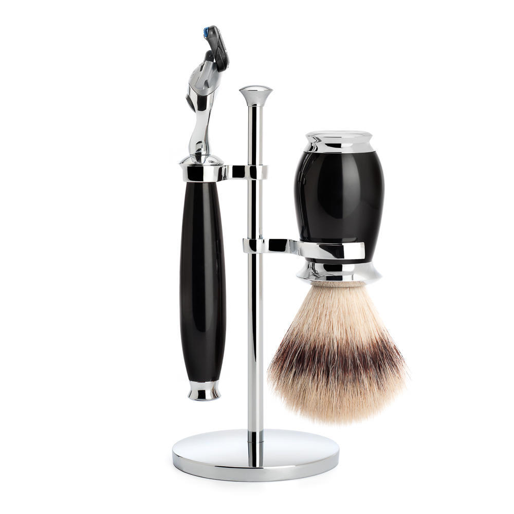 MUHLE PURIST Silvertip Fibre Shaving Brush and Fusion Razor Shaving Set in Black - S31K56F