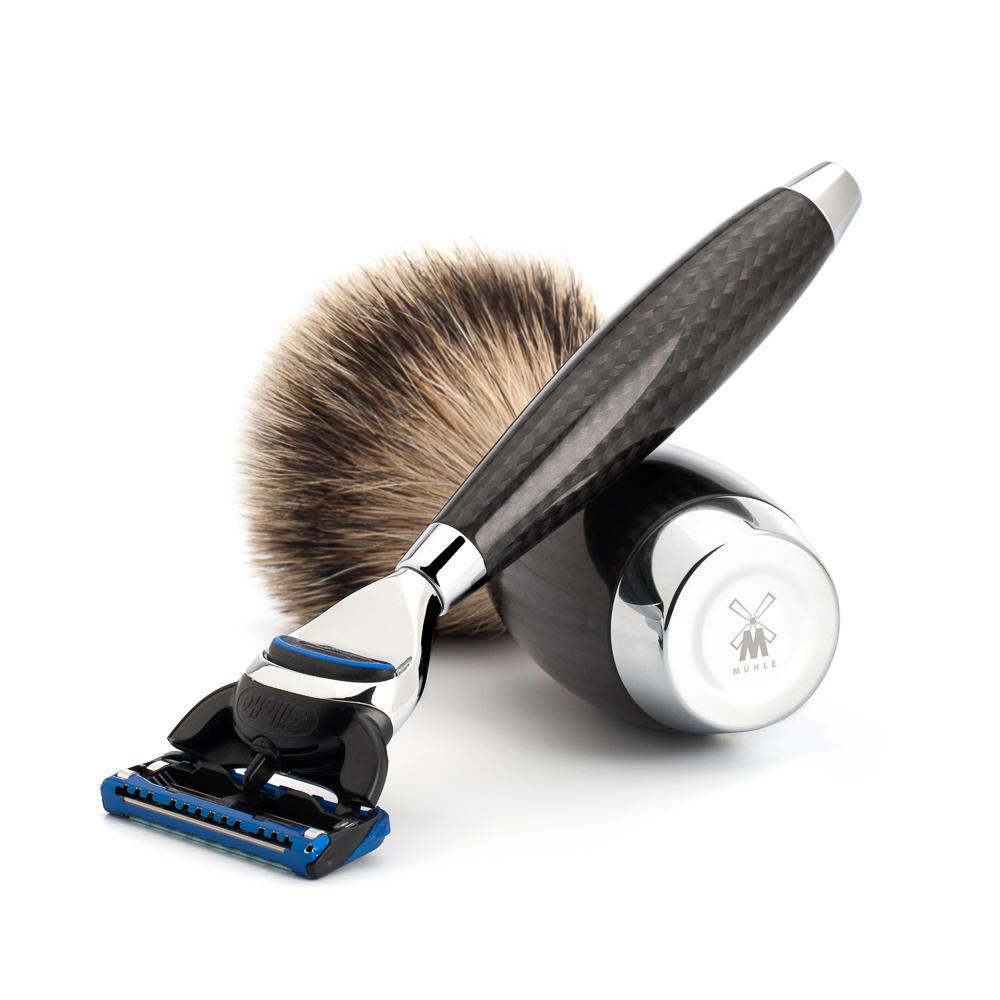 MUHLE EDITION No. 1 Carbon Fibre 3-Piece Silvertip Badger Shaving Set