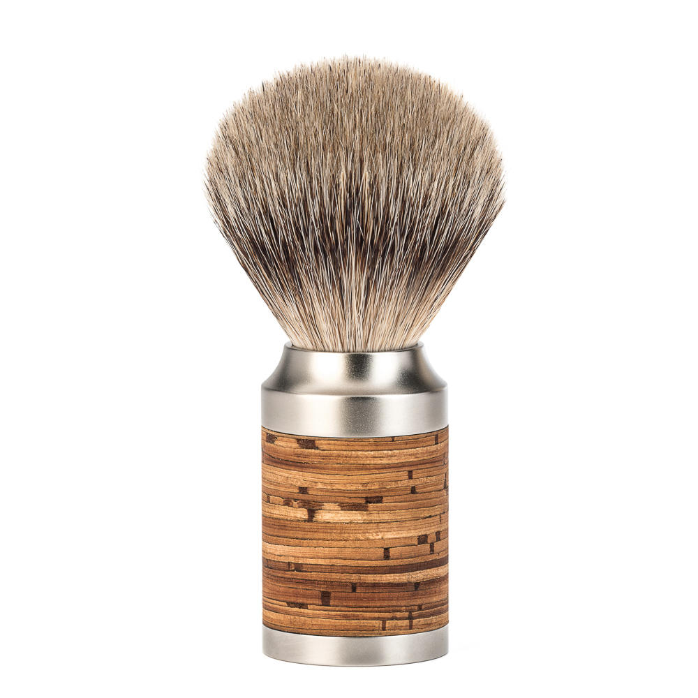 MUHLE ROCCA Birch Bark Handle Stainless Steel Silvertip Badger Shaving Brush - 091M95