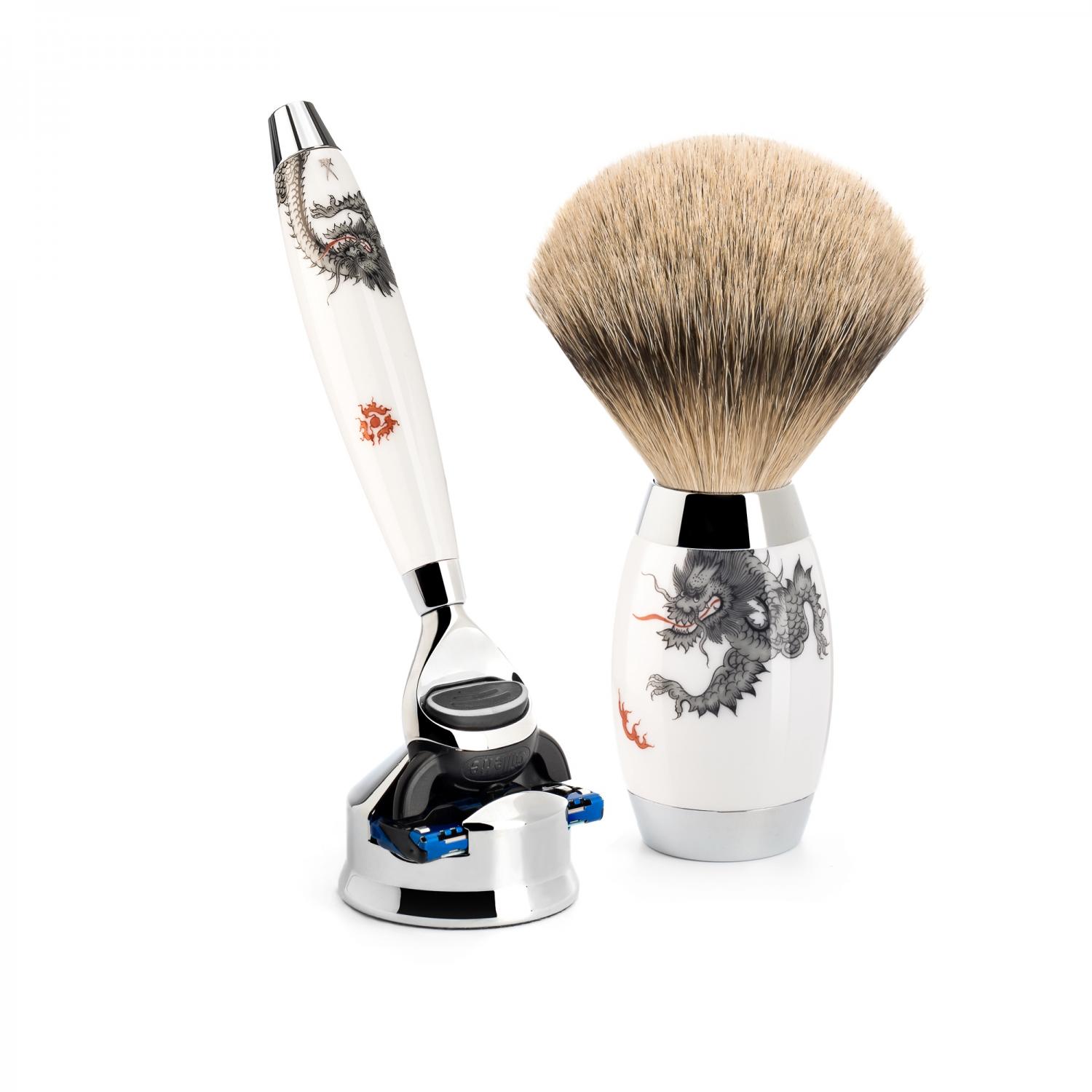 Meissen Porcelain Razor and Shaving Brush Shaving Set