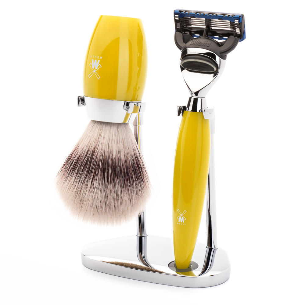 MÜHLE KOSMO 3-piece shaving set in citrine Incl. silvertip fibre shaving brush and Fusion razor