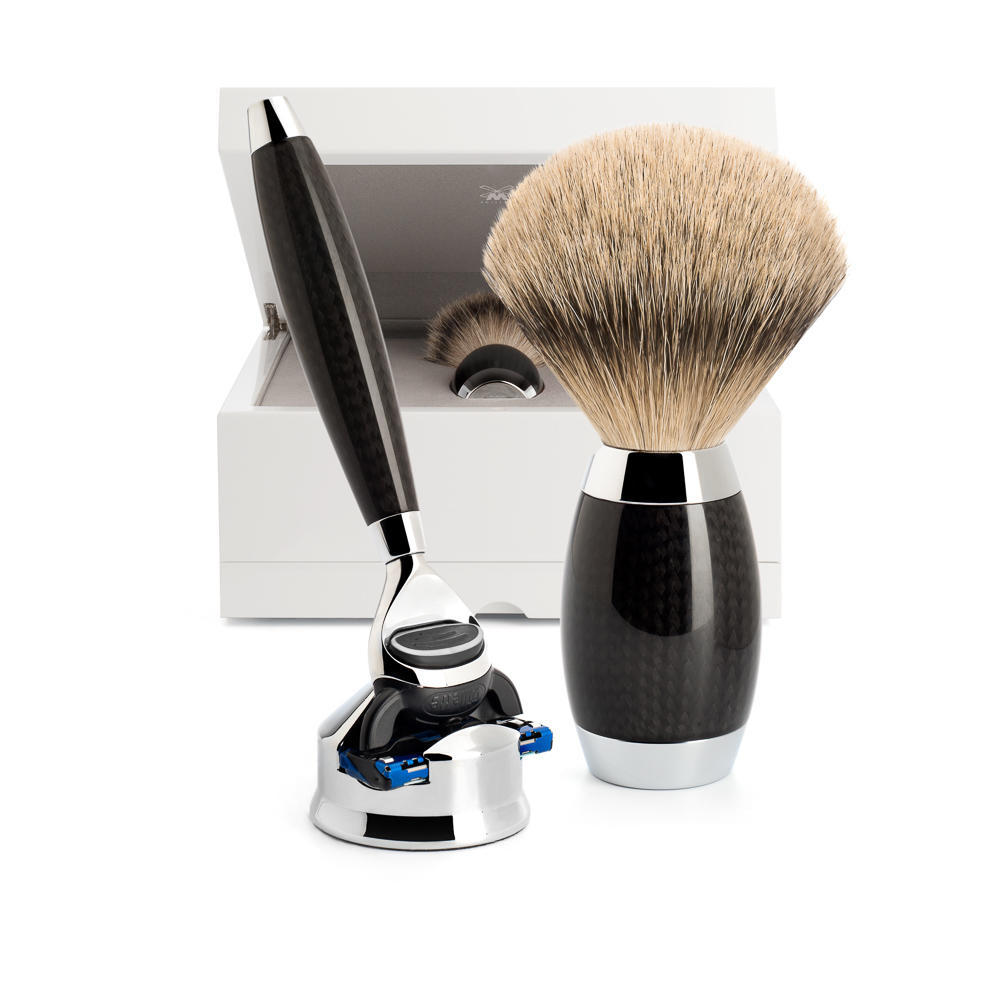 MUHLE EDITION No. 1 Carbon Fibre 3-Piece Silvertip Badger Shaving Set - S493ED1