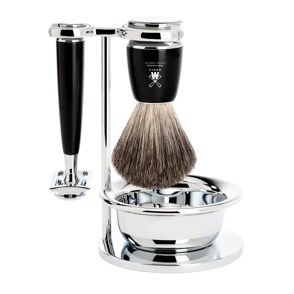 MUHLE RYTMO Black 4-piece Pure Badger Brush and Safety Razor Shaving Set - S81M226SSR