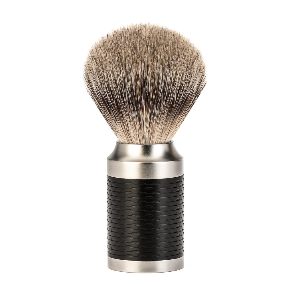 MUHLE ROCCA Black Stainless Steel Handle Silvertip Badger Shaving Brush - 091M96