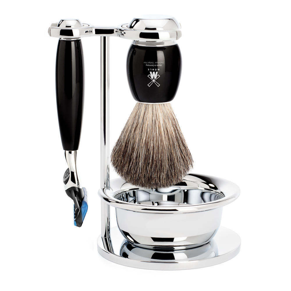 MUHLE VIVO Black 4-piece Pure Badger Brush and Fusion Razor Shaving Set - S81M336SF