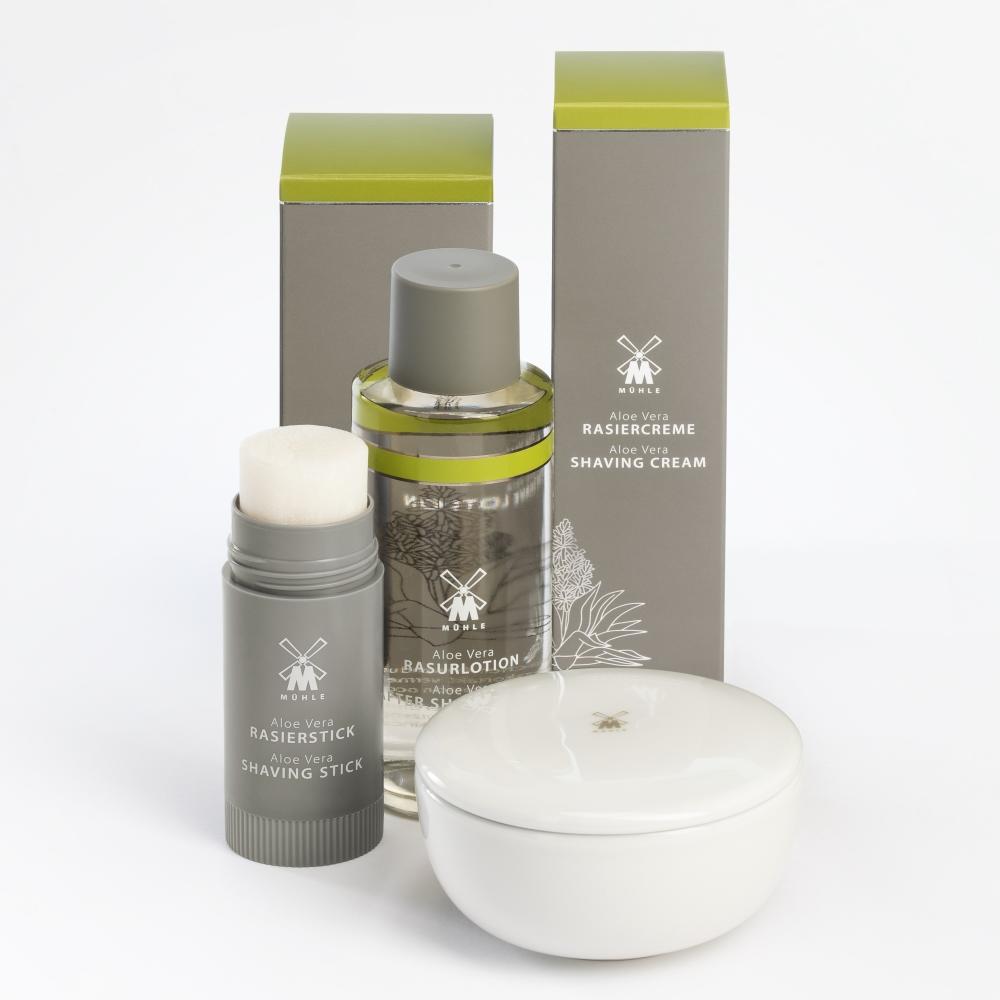 The Aloe Vera Shave Care range, including Aftershave Lotion, all by MÜHLE