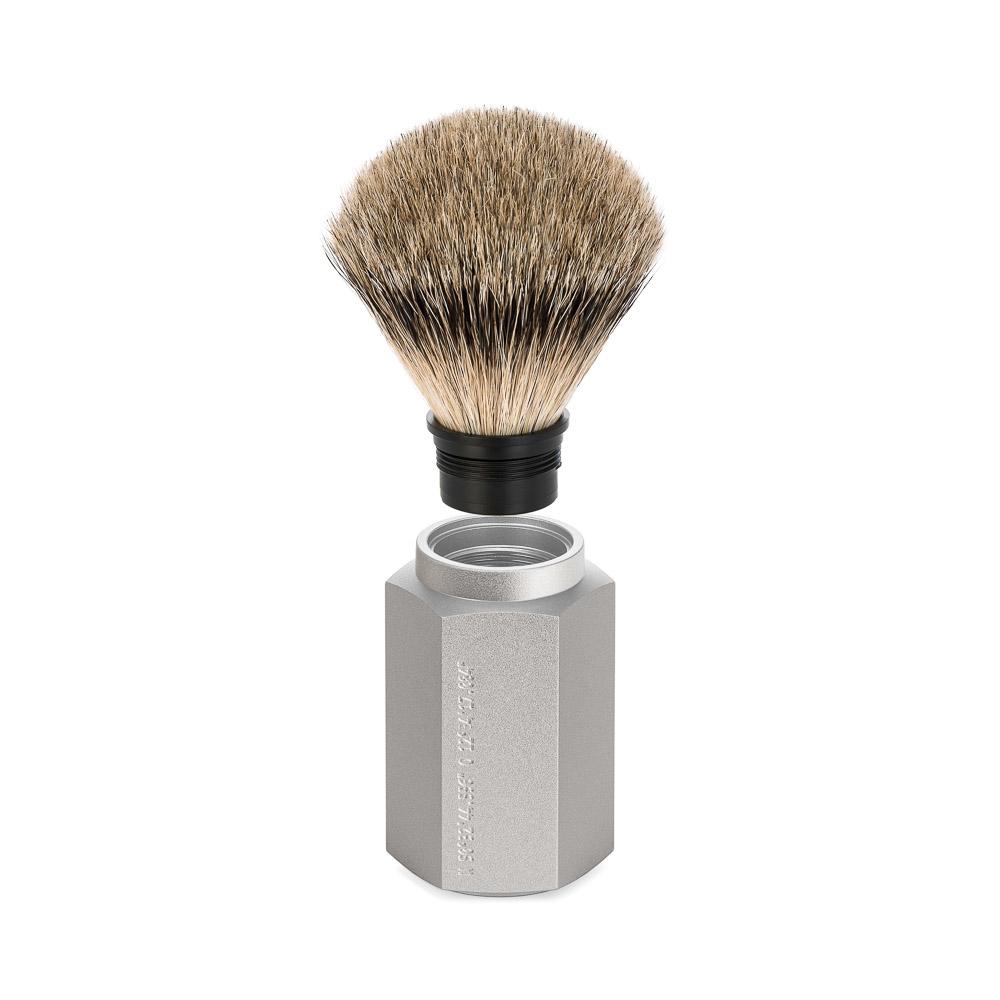 MUHLE HEXAGON Silver Handle, Silvertip Badger Shaving Brush