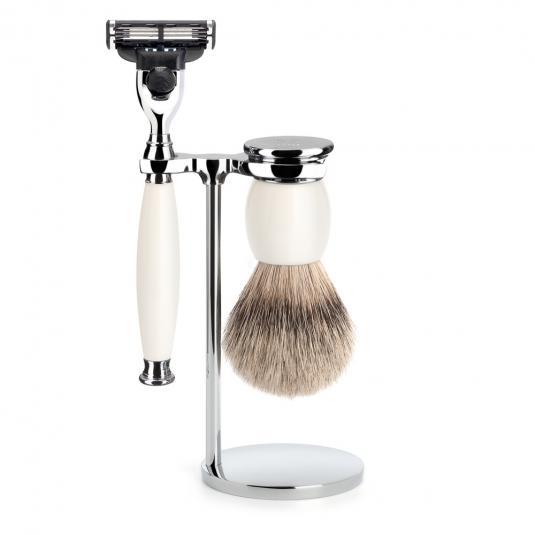 MUHLE SOPHIST Silvertip Badger Brush and Mach3 Shaving Set in Porcelain - S93P84M3
