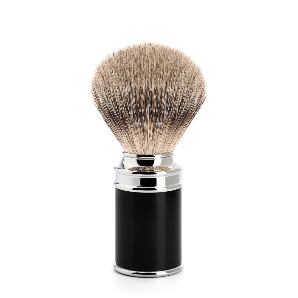 MUHLE TRADITIONAL Black and Chrome Silvertip Badger Shaving Brush - 091M106