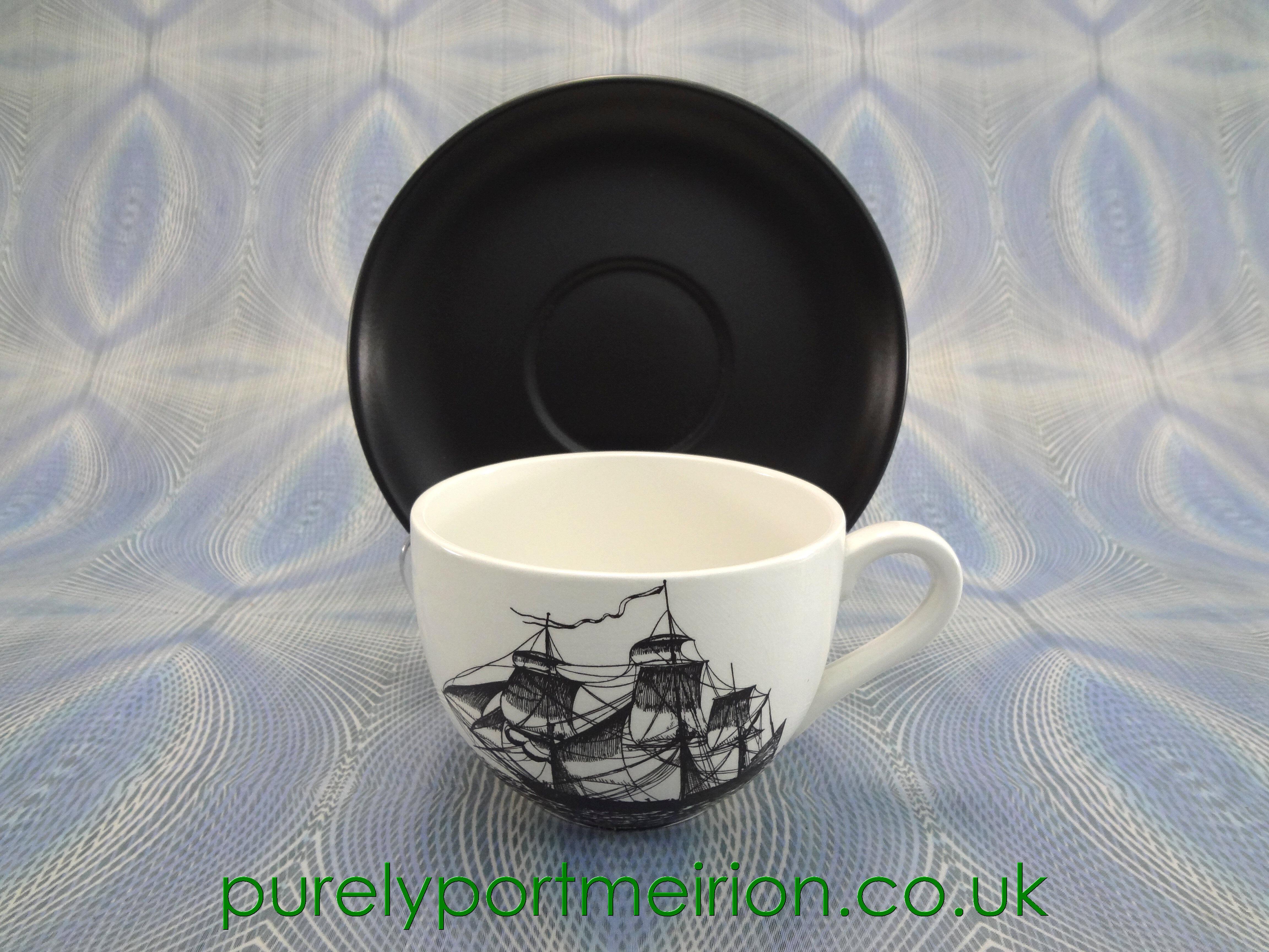 Portmeirion Sailing Ships Vintage White Jumbo Cup And Black Saucer, SSS25