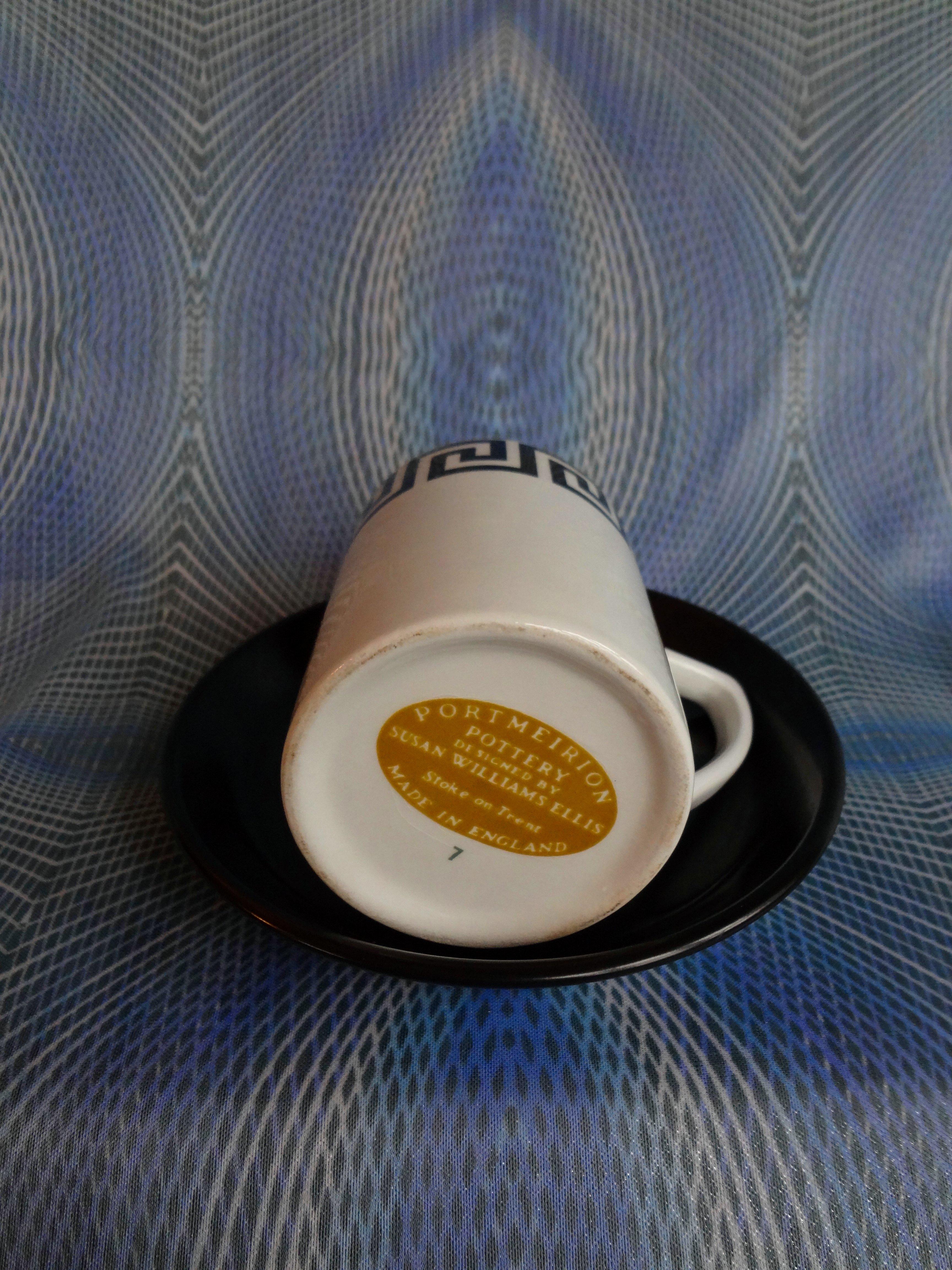 Portmeirion Greek Key Coffee Cup And Saucer White With Black Keys, BKW4